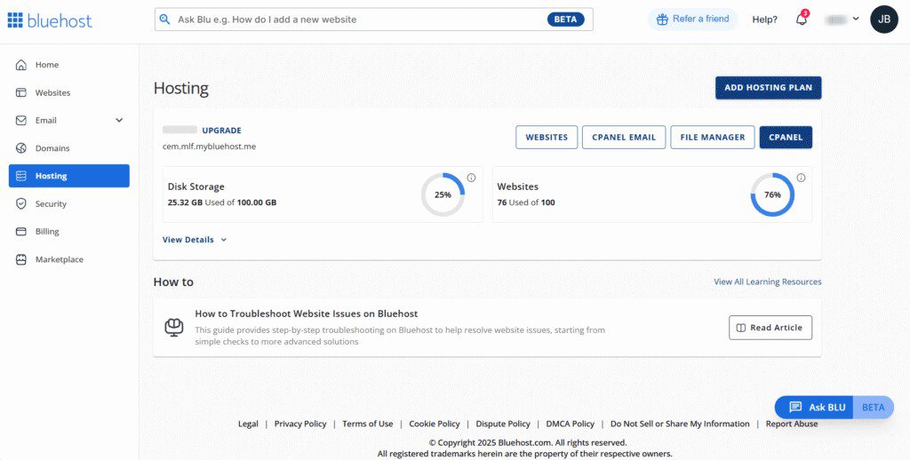 Hosting Page Account