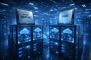 AMD EPYC vs Intel Xeon processors powering cloud VPS servers