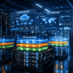 Visualization of how VPS virtualization works on cloud infrastructure servers in a modern datacenter.