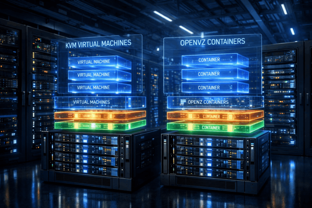 Comparison of KVM and OpenVZ virtualization technologies running on cloud infrastructure servers.