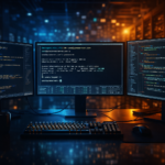 Developer connecting to a VPS server using SSH terminal on a workstation