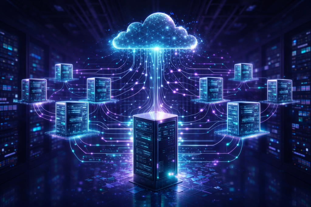 Visualization of a virtual private server environment running multiple virtual machines