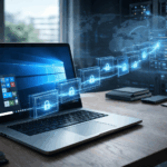Laptop connecting to a Windows RDP server through a secure remote desktop connection.