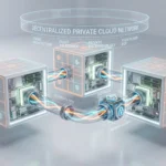Architectural diagram and 3D visual of a 3-node private cloud cluster built on budget VPS hosting.